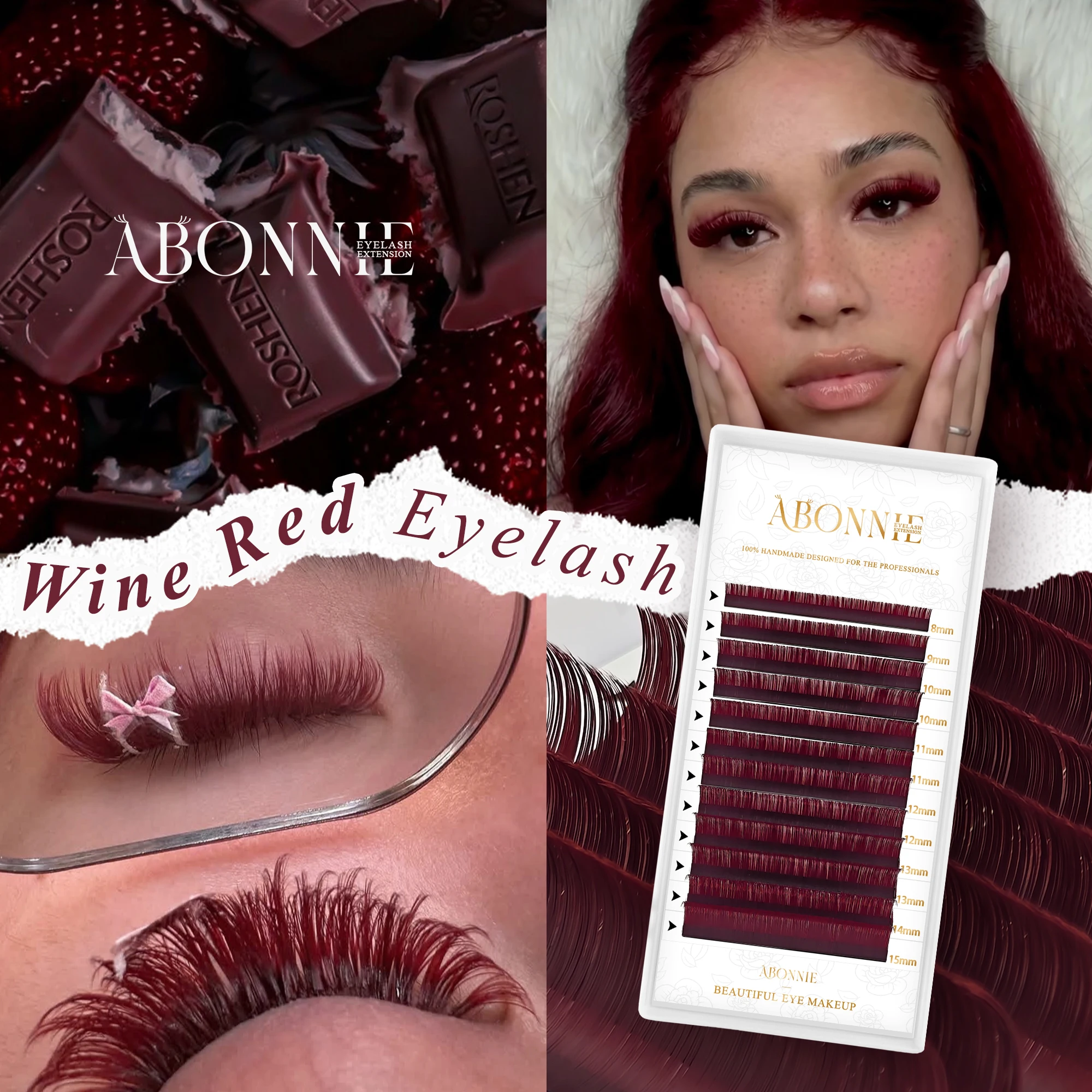 ABONNIE Wine Red Colored Eyelash Extensions Premium Burgundy Lashes Colorful Bulk Classic Individual Eyelash