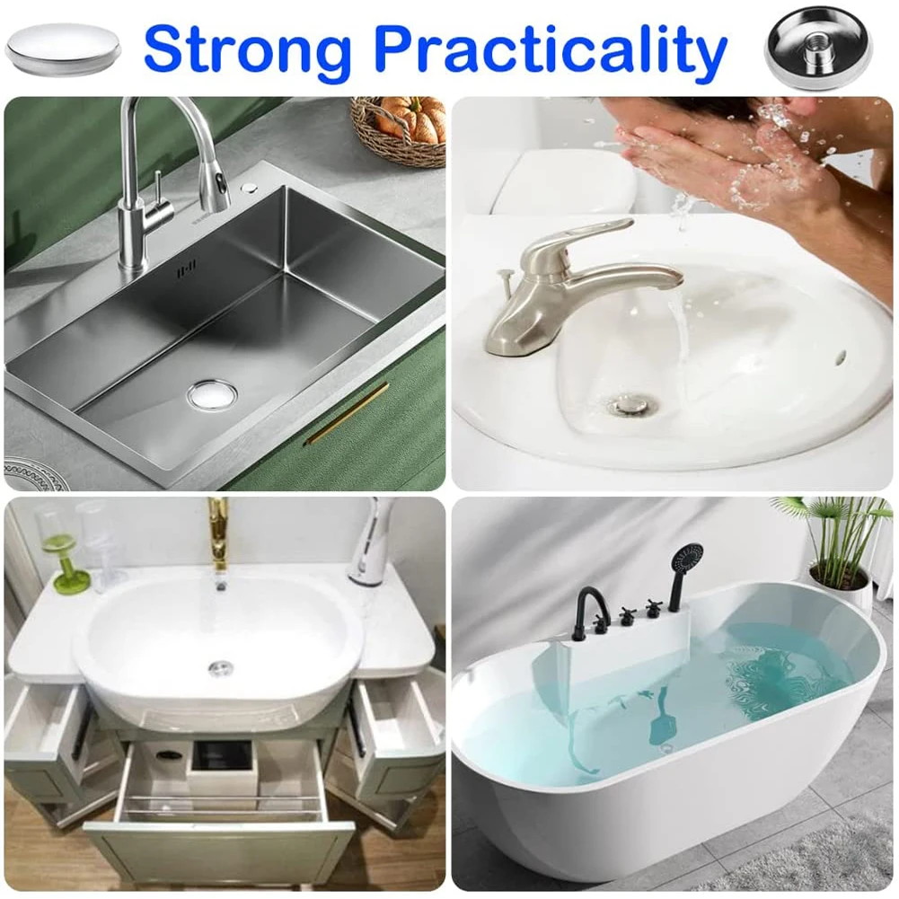 싱크대 탭 홀 캡 교체 싱크대, 대야 폐기물 플러그 캡, 간편한 팝업 클릭, 욕실 대야 싱크대 및 욕조용 크롬, 38mm