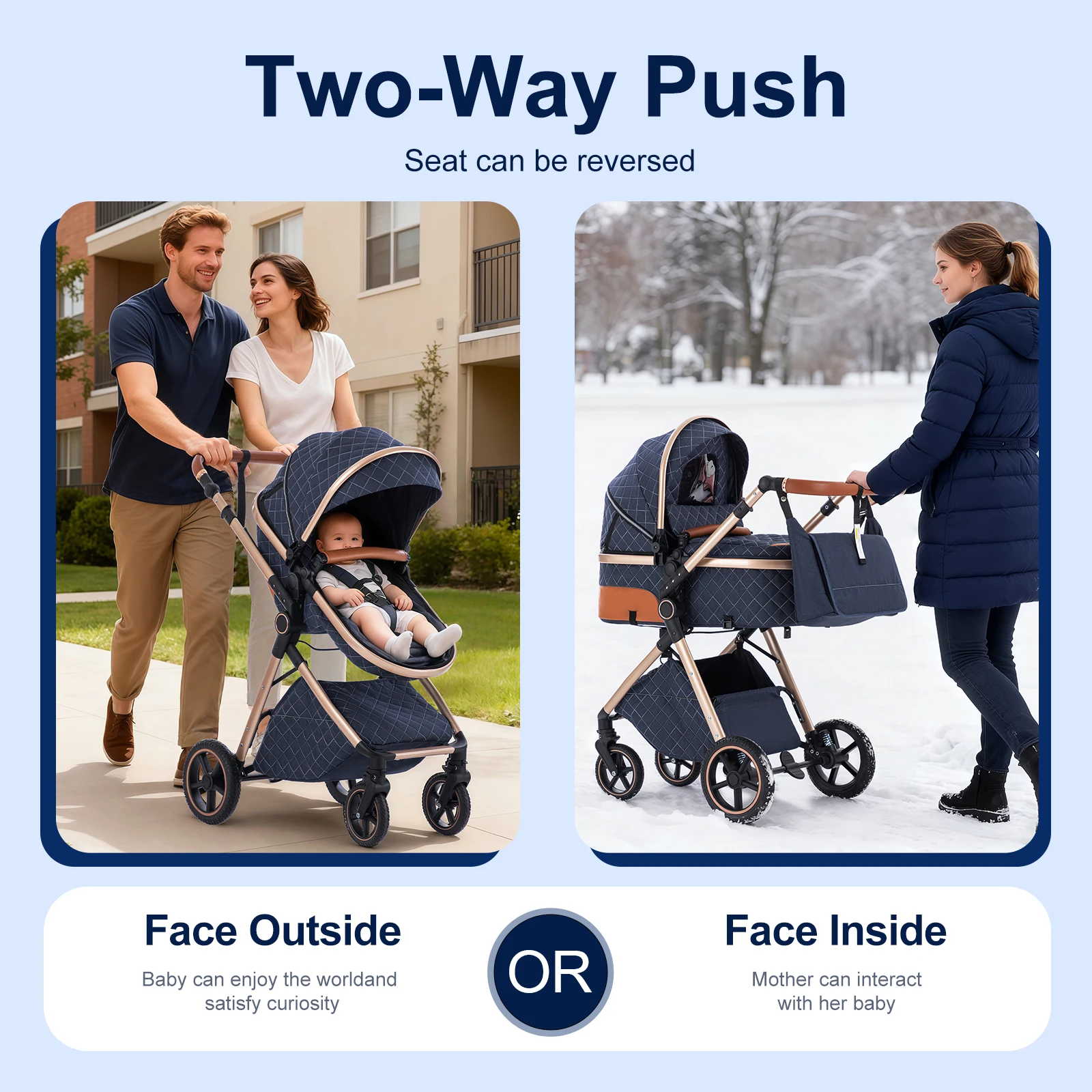 Luxus-Kinderwagen 3-in-1 Tragbarer Baby-Kinderwagen Klappbarer Kinderwagen mit hoher Sitzposition für Neugeborene Verstellbarer Griff für Reisen – Detail 5