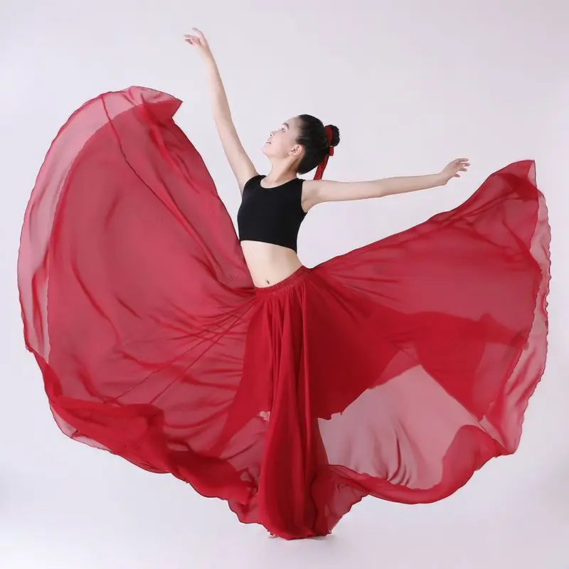 65-90cm Chinese Traditional Classical Dance Costume Mongolian Tibetan Dance Clothes Kid Girls Practice Dance Large Swing Skirt