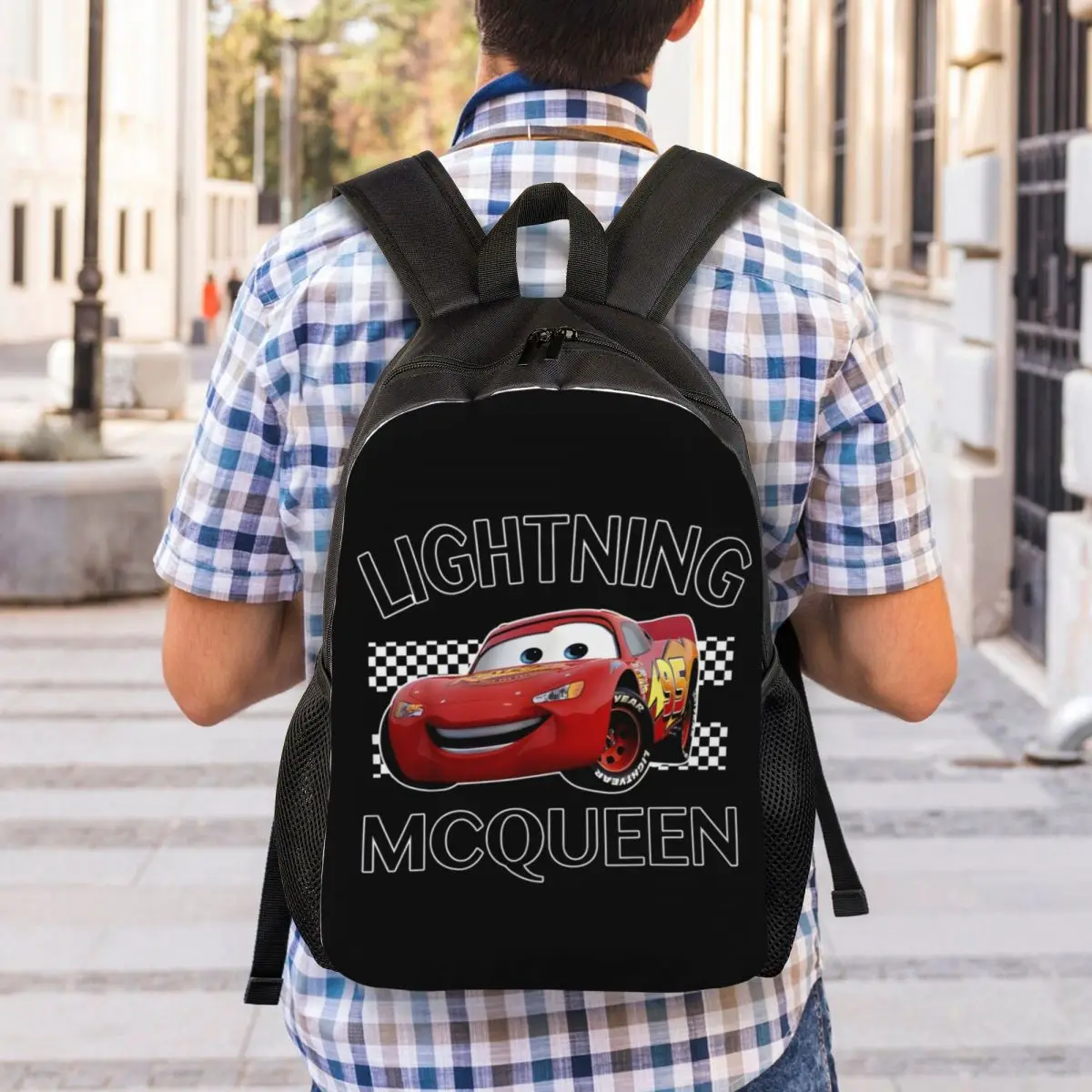 Niestandardowe plecaki Lightning McQueen dla mężczyzn kobiety szkoła studenci Bookbag pasuje do 15-calowych laptopów torby z samochodami z kreskówek