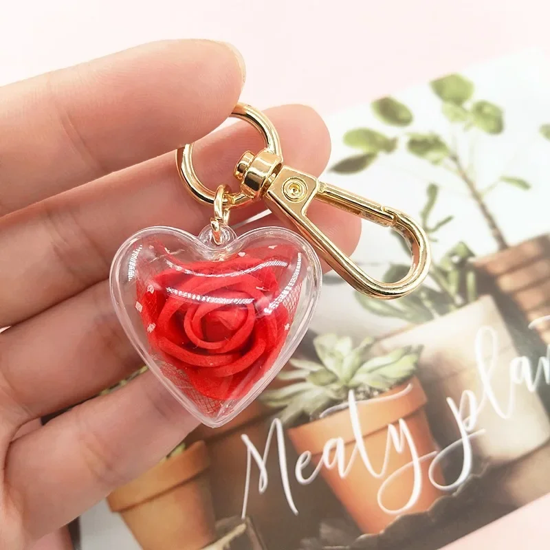 Creative Rose Eternal Flower Keychain Pearl String Love Fashion Bag Pendant New Car Key Chain Pendant Valentine Wedding Gifts