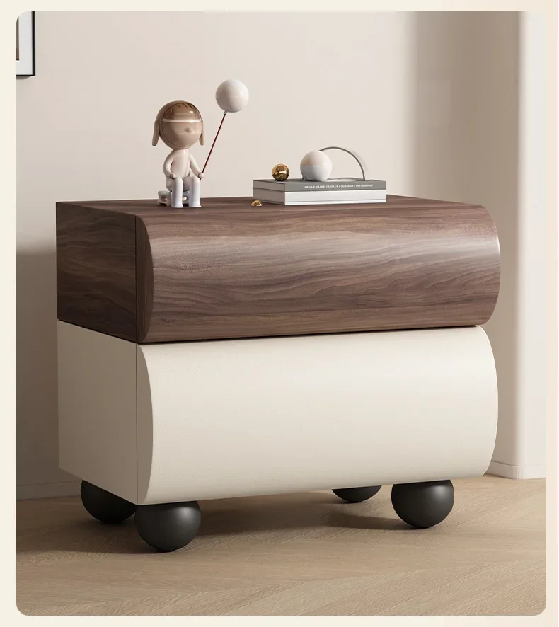 Exquisite Multi-functional Italian Light Luxury Rotating Bedside Table Bedroom Home Simple Modern Wooden Bedside Storage Cabinet