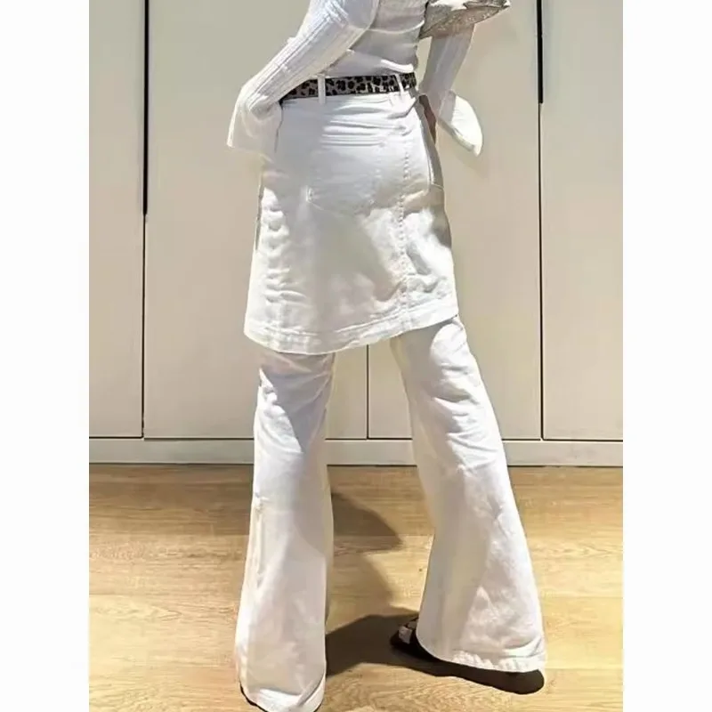 

High Street Fake Two-piece Stacked Culottes Female Spice Girl Design Sense Fart Curtain Splicing Micro-horn Mopping Pants