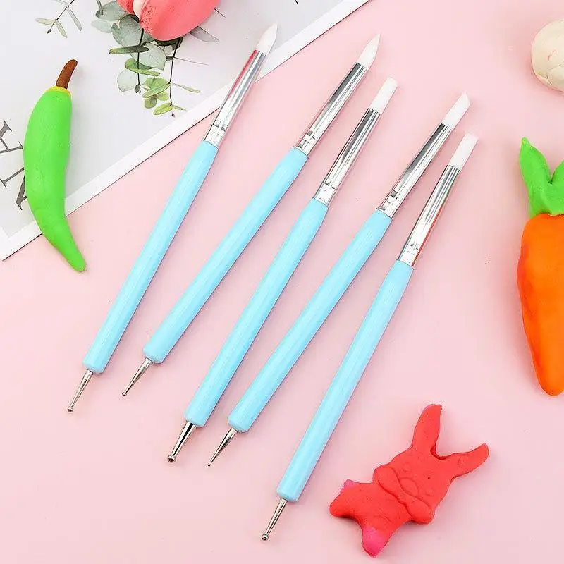 5Pcs Double Head Silicone Carving Pen DIY Ceramic Tool Clay Soft Clay Plastic Knife Carving Pen Nail Tool Drilling Pen Set