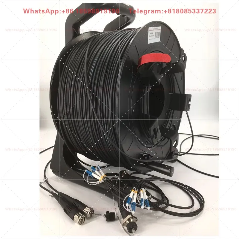 4C ODC Round Male 400M SM,SingleMode G657A1 5.0mm Armored Black TPU Fiber Patch Cord With PCD380 Reel And 2Pcs ODC-LC Square 1M