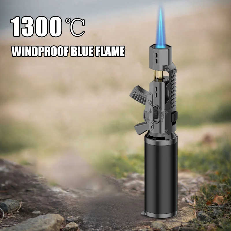 Creative Shape Windproof Blue Flame Gun Lighter 1300 ℃ Pure Copper Spit Multifunctional Safety Lock 360 ° Use Ignition Tool