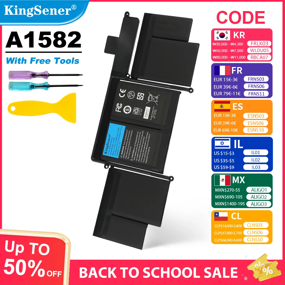 KingSener A1582 A1493 Laptop Battery For Apple MacBook Pro 13 Retina A1502 2013 2014 2015 Year 020-00010 Free Tools 500+ Cycles