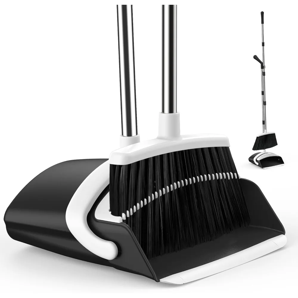 

Broom & Dustpan Set with 51" Adjustable Long Handle, Self-Cleaning Teeth, for Home Kitchen Office Lobby & Garden (Black & White)