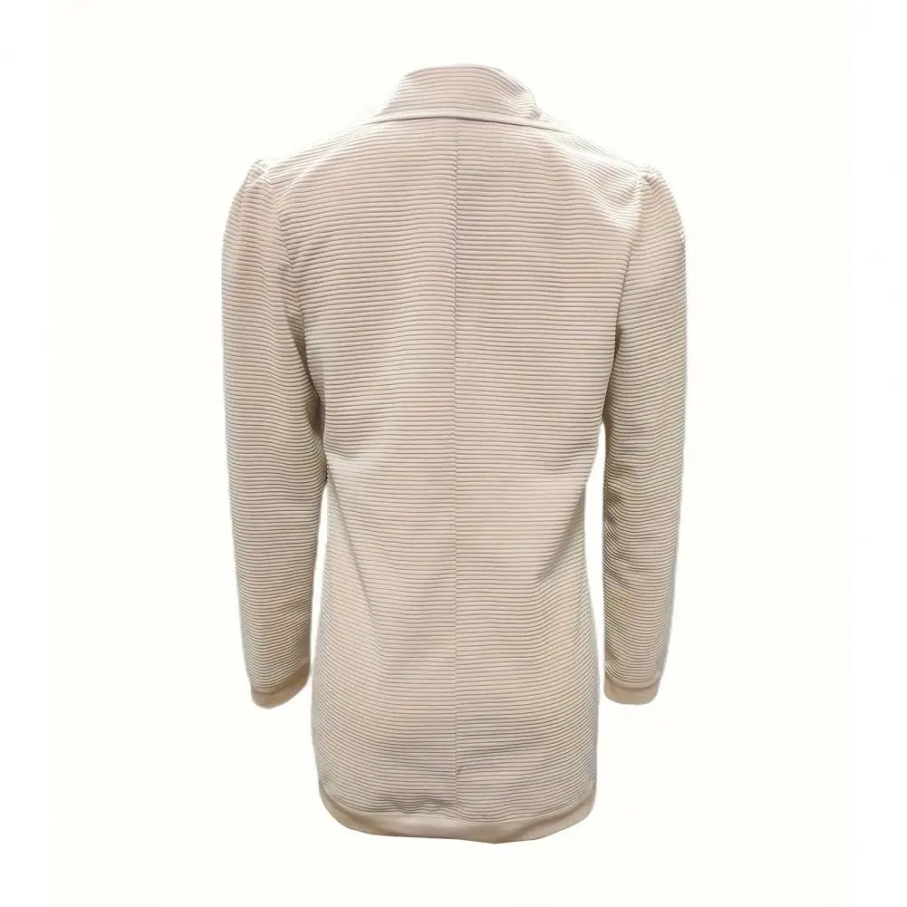 Women's Long Sleeve Tweed Double Breasted Blazer Jacket Notched Lapel Ribbed Open Front Fall Coat with Pockets