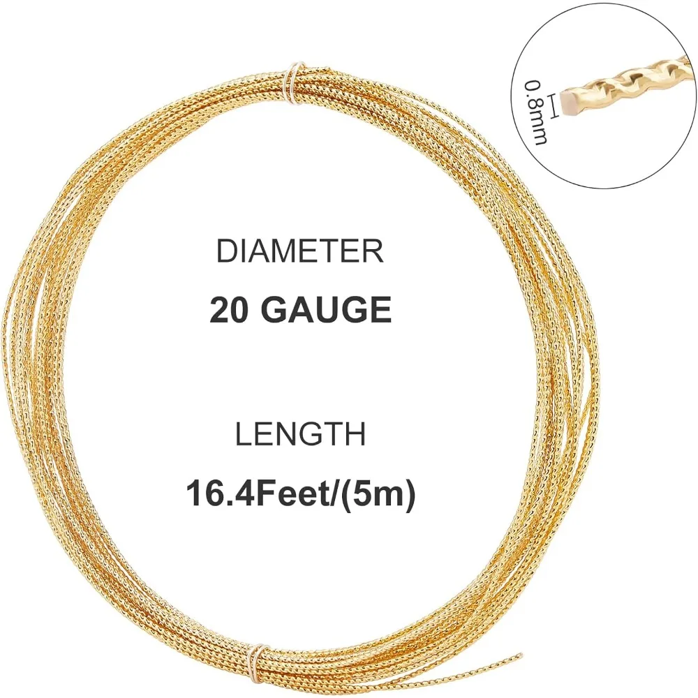 16.4ft 20 Gauge 14K Real Gold Plated Engraved Twist Gold Wire Textured Copper Wire Half Hard Copper Wire for Jewelry Beading