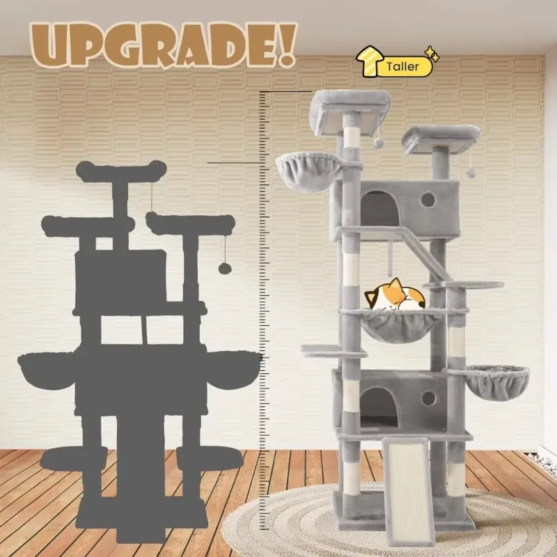 

81in Multi-Level Tall Cat Tree Tower for Indoor Kitties/Larger Cat Condo Furniture with Hammock/Cozy Pussycat Perches