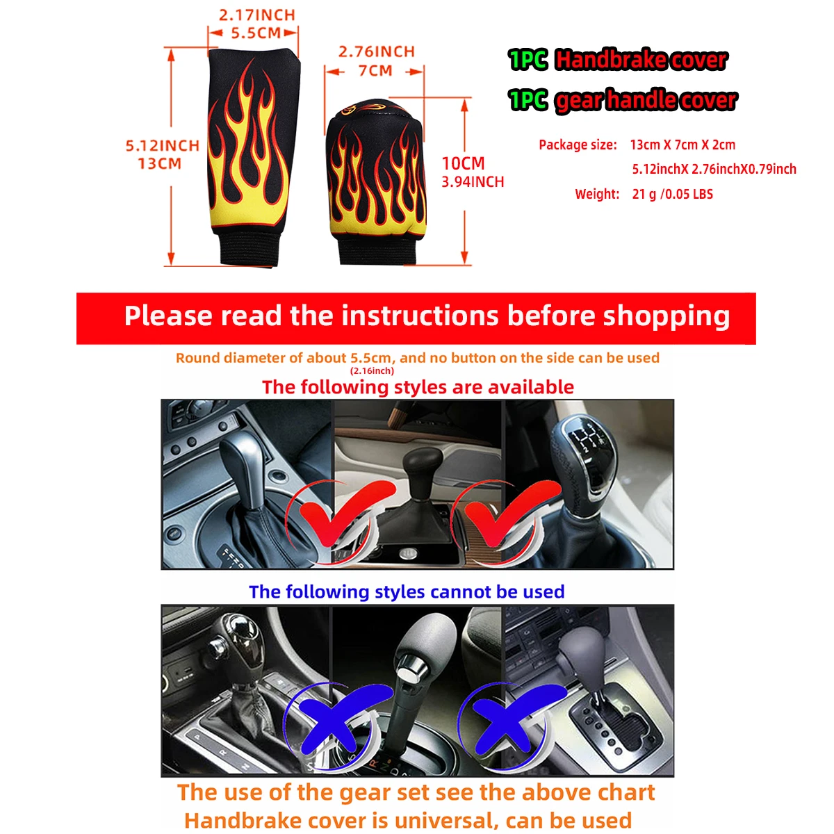 2 sets of flame fabric breathable waterproof car handbrake cover handle set manual gear automotive supplies