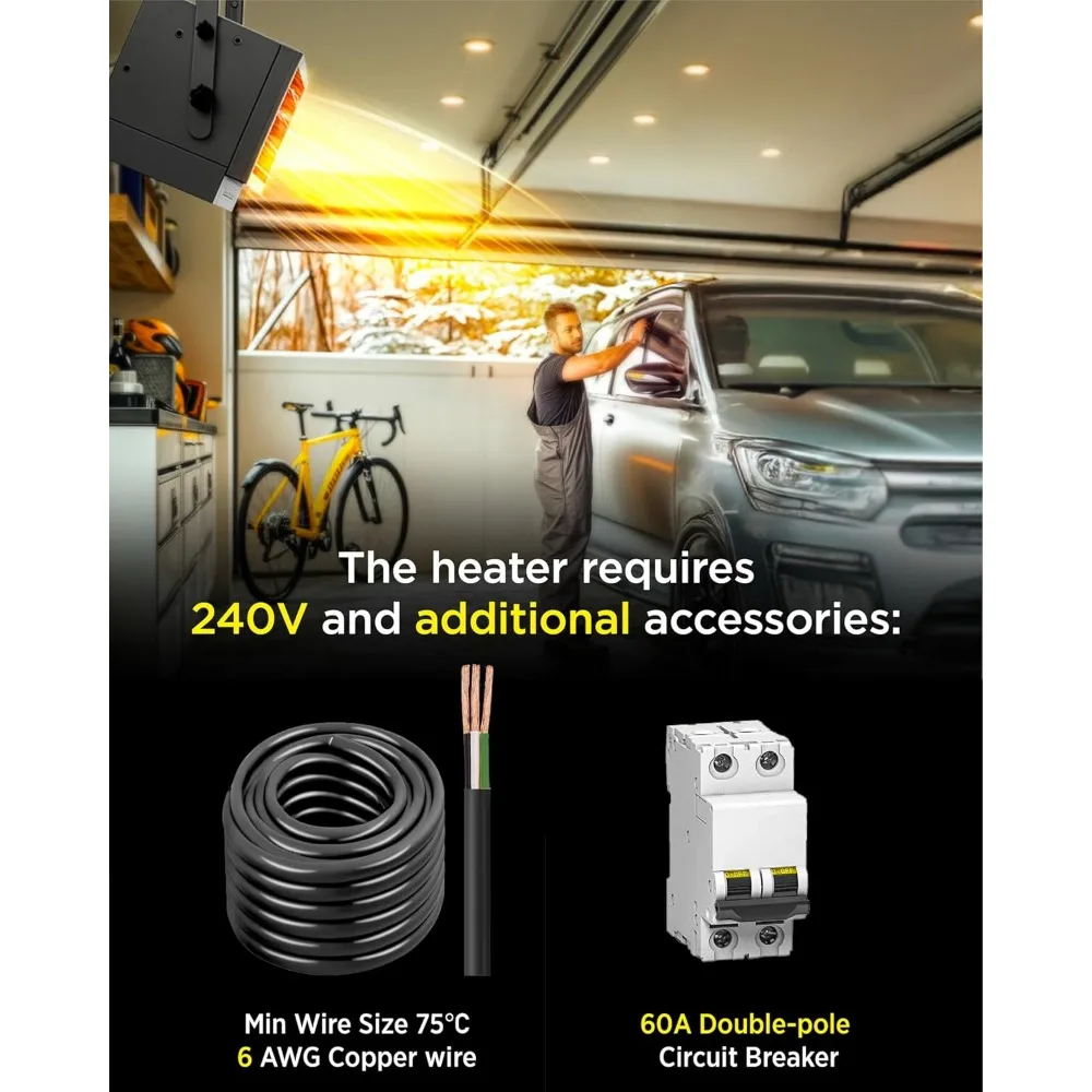 Потолочный гаражный обогреватель мощностью 10000 Вт с цифровым термостатом, проводкой 240 В, пульт дистанционного управления в комплекте, идеально подходит для больших размеров