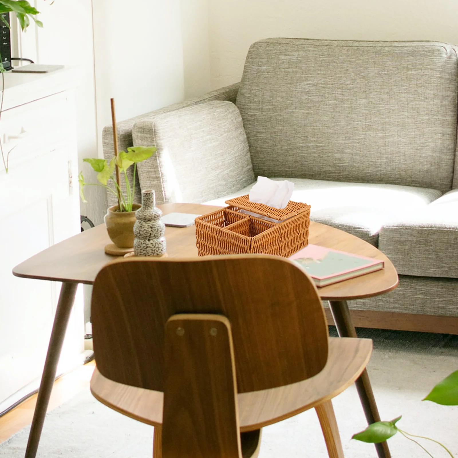 

Woven Napkin Box Imitation Rattan Wear-Resistant Desktop Tissue Holder Multi-Functional Storage Organizer Decorative Sundries