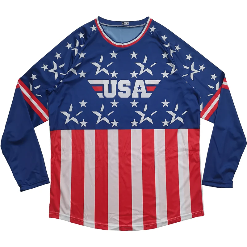 

USA Long Motocross Shirt Mountain Downhill Cycling Bike Jersey MTB Offroad Bicycl Cross Country Breathable Sport Running Tops