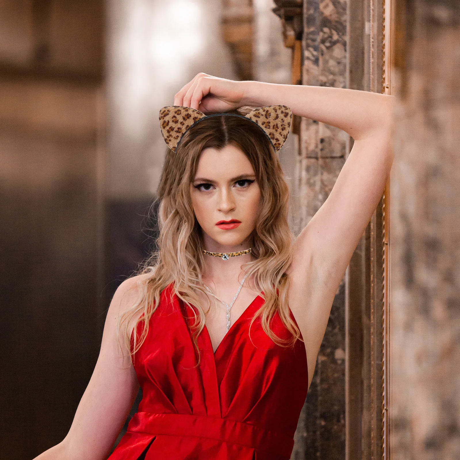 1 ensemble imprimé léopard oreilles de chat bandeau cloche tour de cou Cosplay accessoire fête habiller Costume Festival cheveux cerceau oreilles de chat femmes