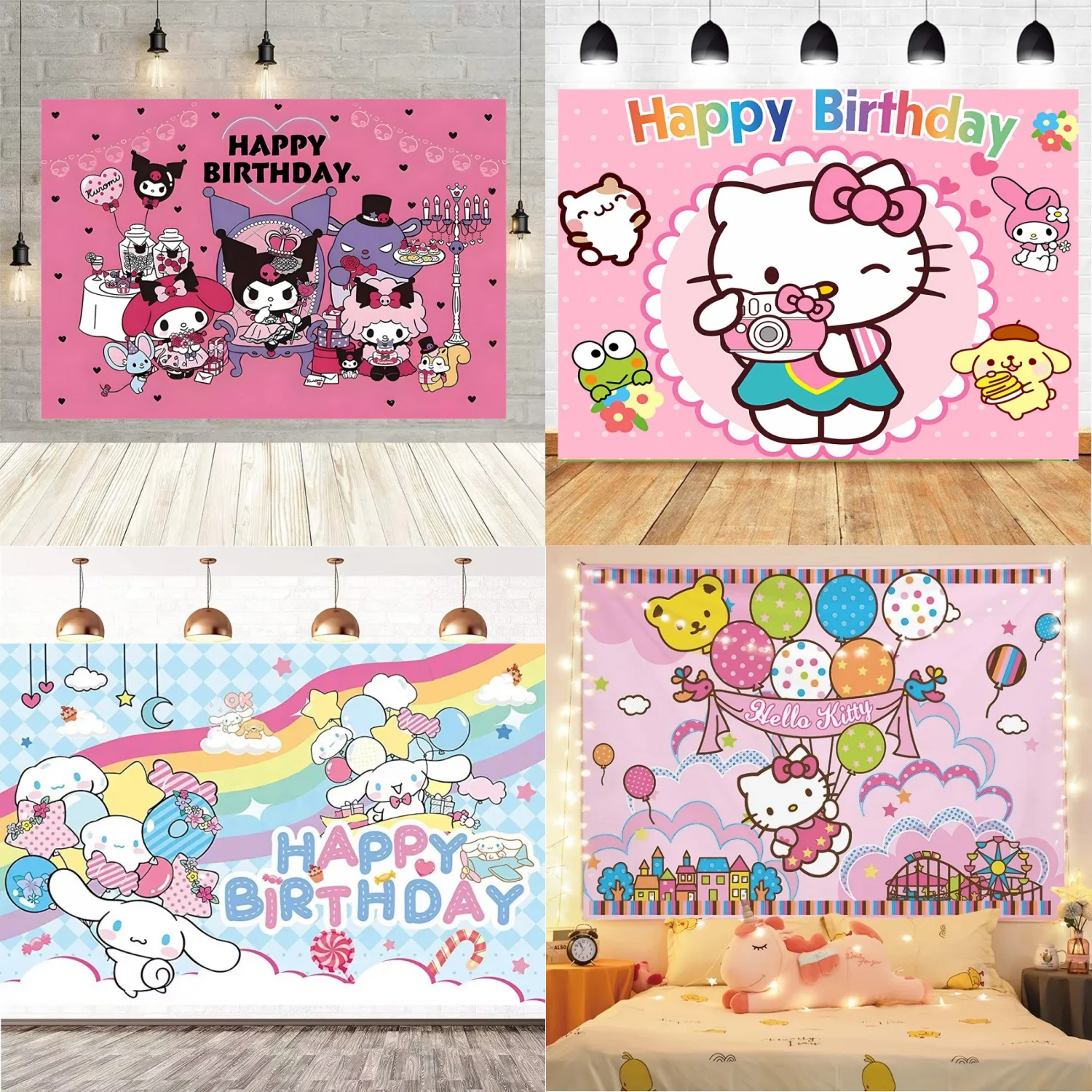 

hello kitty Birthday Backdrop Kuromi Party Photography Background Wall Photo Studio Banner Poster Photo Studio Kids Party Decor