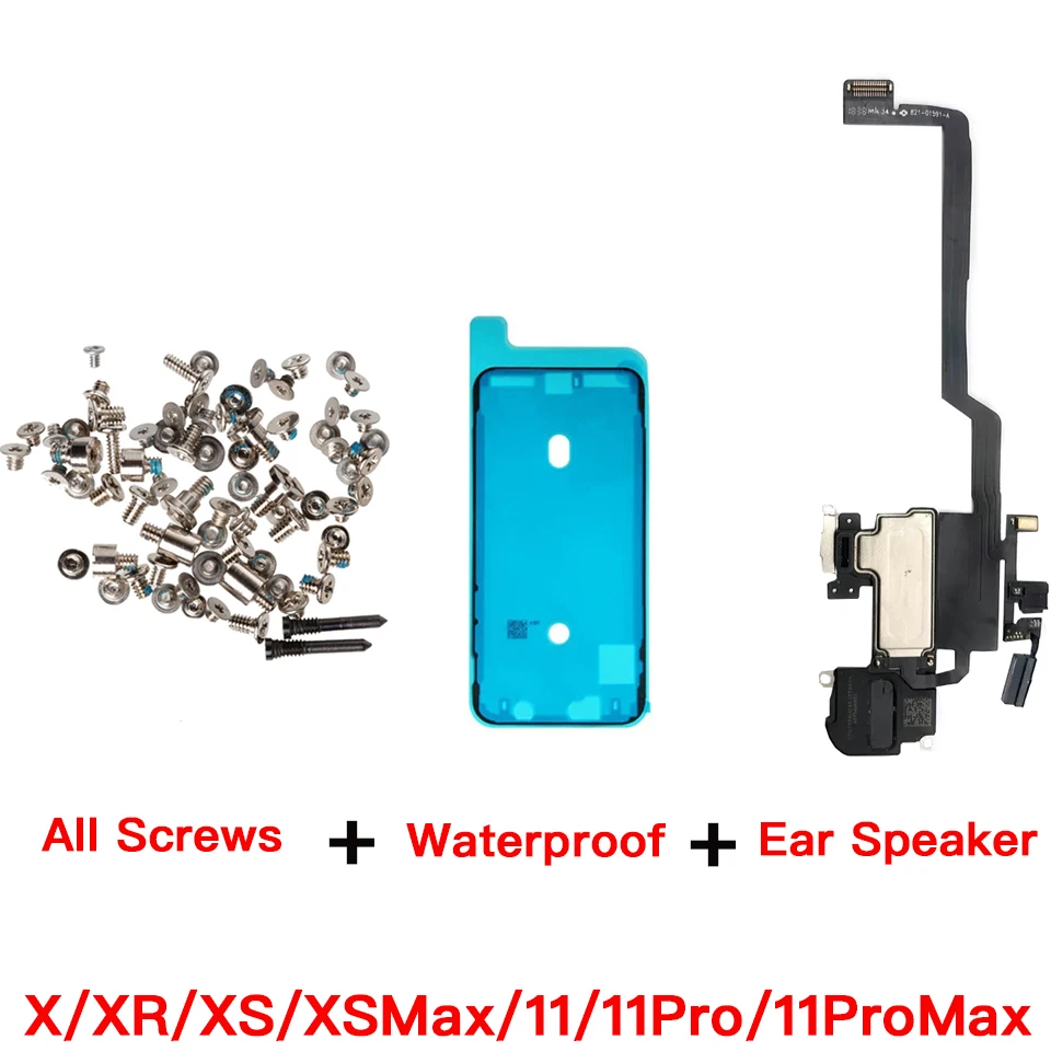 Ear Speaker With Flex Cable Replacement For iPhone X XR XS 11 12 Mini Pro Max And All Screws + Screen Waterproof Adhesive Tape
