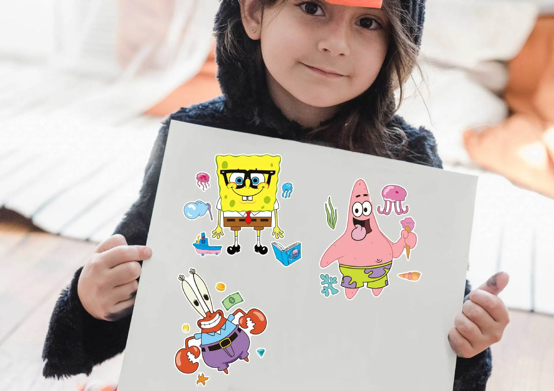 8/16PCS adesivi Spongebob Kawaii fai da te Cartoon Figure Sticker Cute Make A Face Puzzle Sticker bambini regali di compleanno giocattoli per bambini