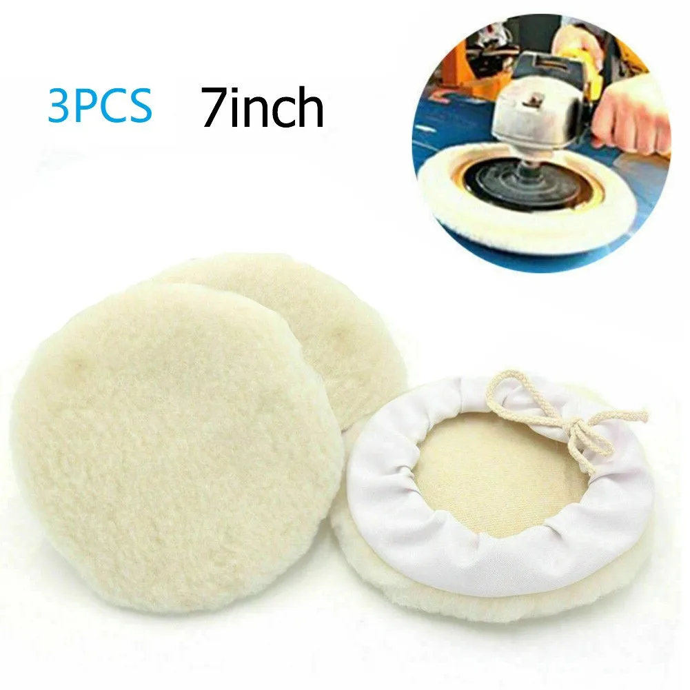 Buffing Wheel Pad Set, 3Pcs 7 Car Lambs Wool Bonnet, Aggressive Yet Gentle on Surfaces, Perfect for Compounding and Polishing