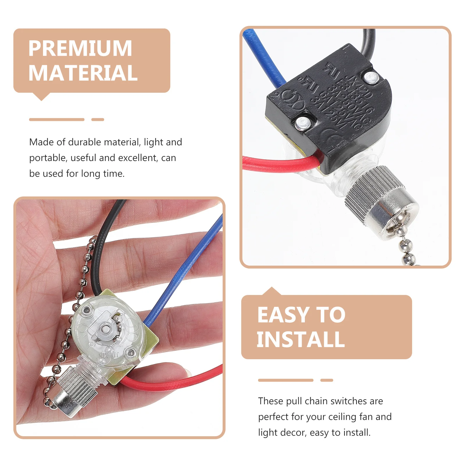 

2Pcs Replacement Pull Chain Switch Ceiling Fan Durable Creative Design Easy Control Fan Light Switch Pull Chain Control for Fan,