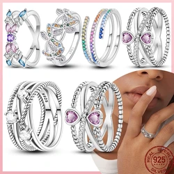 925 Sterling Silver Ring Colored Zircon Star And Moon Stackable Women's Original Wedding Wide Double Layer Ring Exquisite
