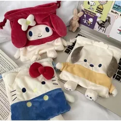 Hello Kitty My melody Pochacco Cartoon Cute Girly Heart Plush Drawstring Storage Coin Purse Small Portable Makeup Storage Bag
