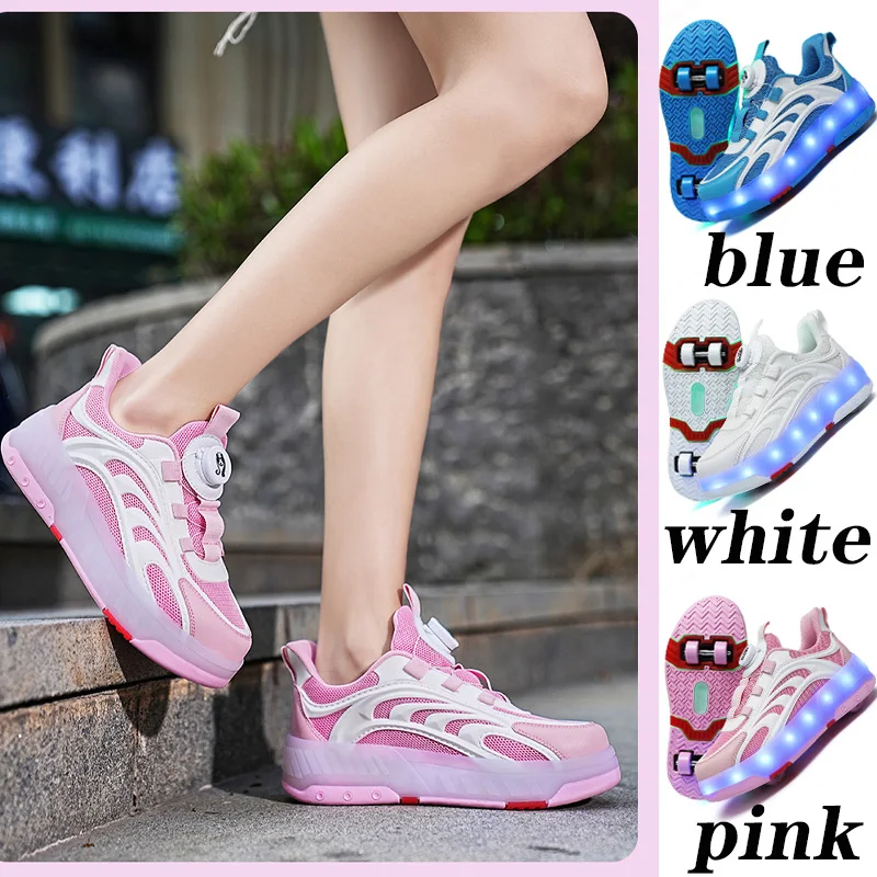 

Children's Outdoor Mesh Detachable Skates 4-Wheel Adjustable flashing Roller Skates Boys Girls Casual Wheeled Sneakers