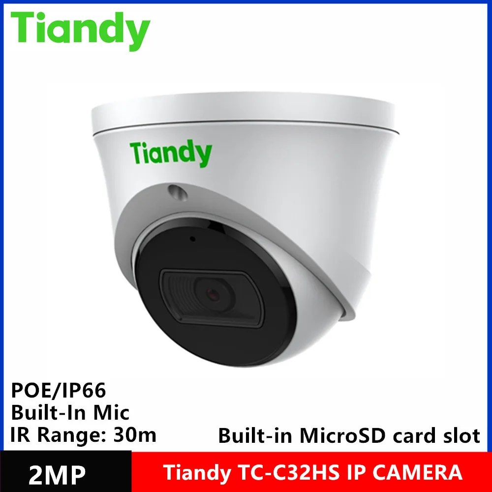 original Tiandy brand TC-C32HS 2MP Starlight IR30 meter POE Support tripwire and perimeter funtion Built-in Mic dome IP Camera