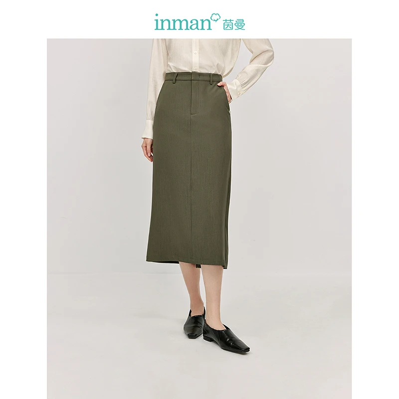 

INMAN 2024 Autumn winter French chic Vintage slit women's skirts elegant loose straight Casual skirt slimming