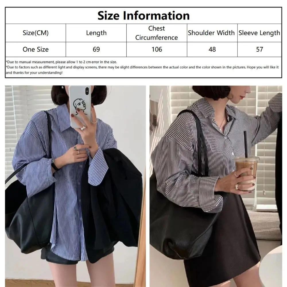 Turn-down Collar Long Sleeve Shirt Elegant Spring Summer Button Up Blusas Tops Loose Striped BlousePackage includes:  1x