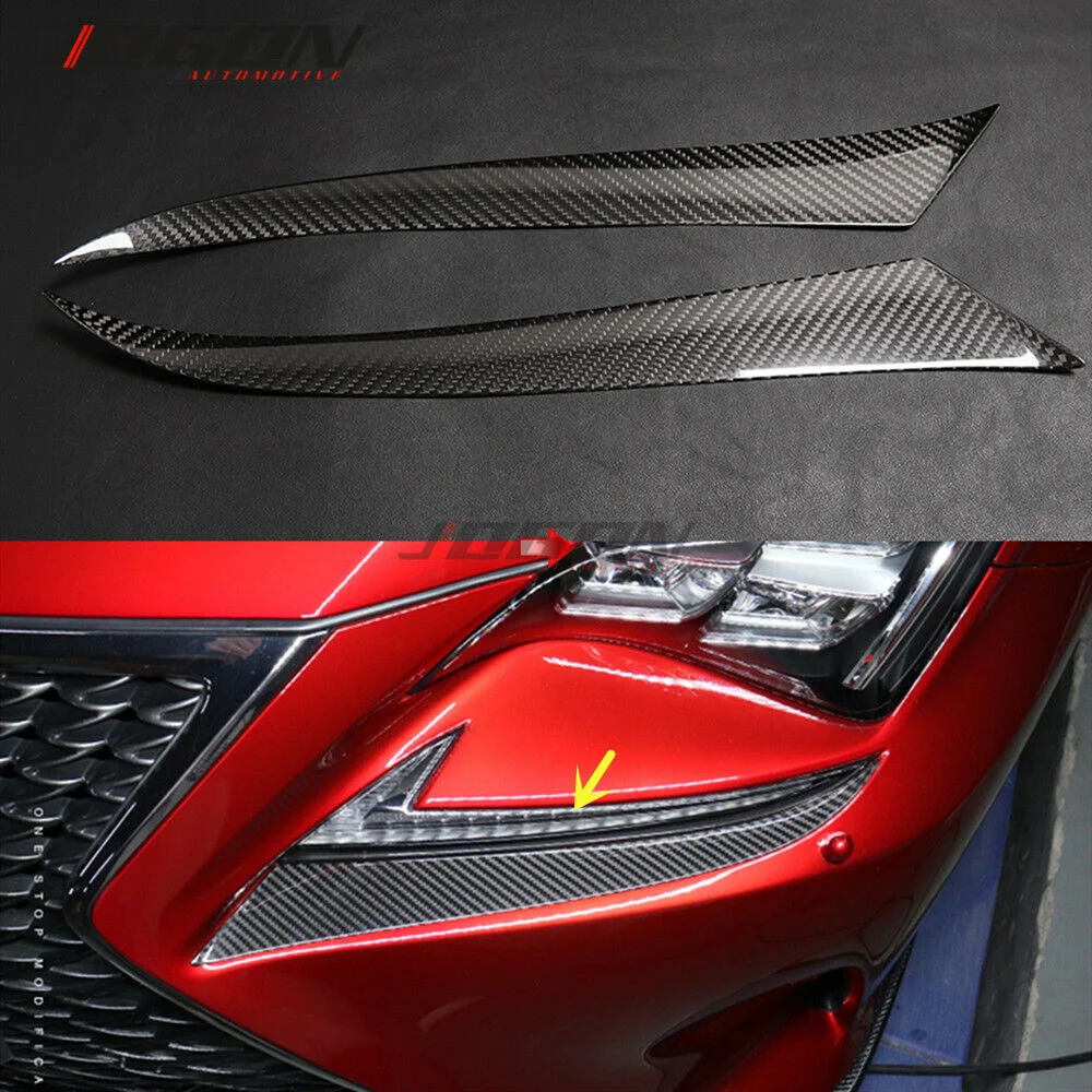 2Pcs Real Carbon Fiber Car Front Headlight Eyebrow Eyelid Cover Trim Accessories For Lexus RC200t 300 350 RC F SPORT 2015-2019