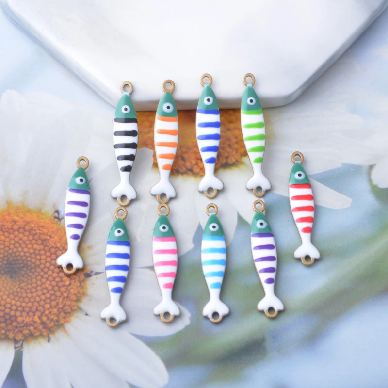 6 Stück Meereslebewesen Lange Fisch-Halsketten-Anhänger aus Kupfer, beidseitig emailliert, Schlüsselanhänger, Fisch-Charms, DIY-Schmuckzubehör – Detail 1