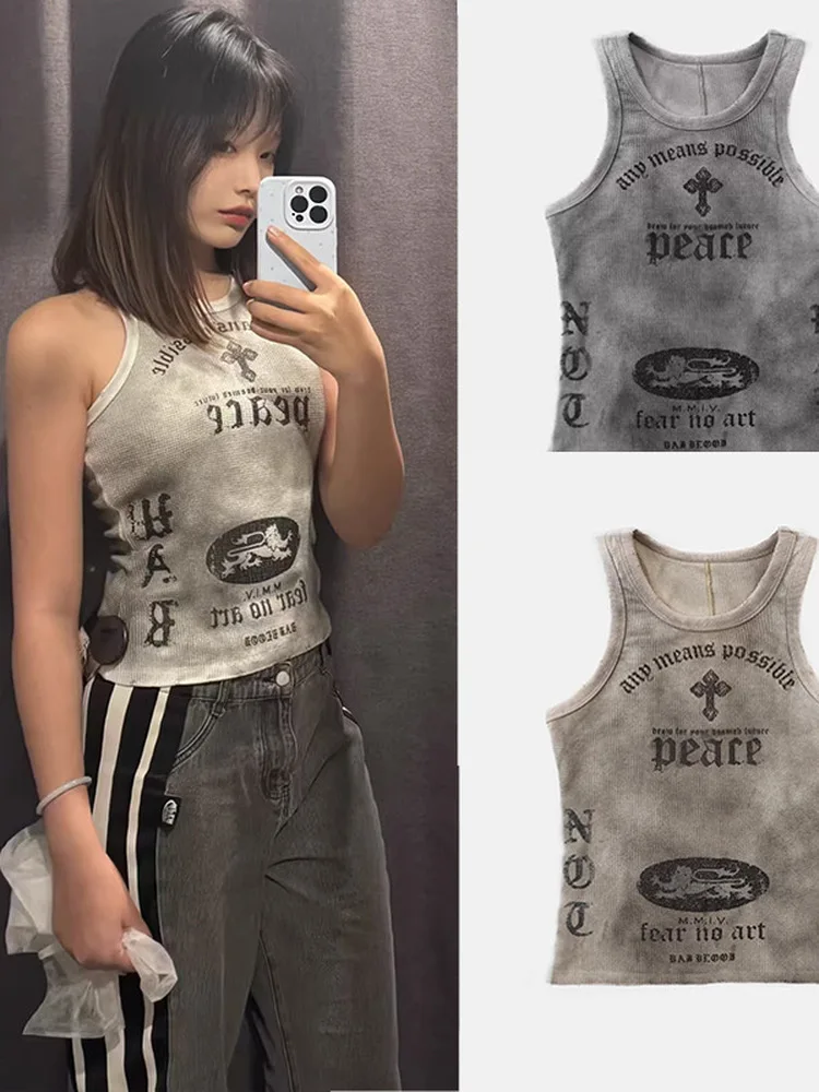 

Женская майка для спорта и йоги с буквенным принтом, сексуальная, в стиле тай-дай, винтажная, хлопковая, с круглым вырезом, для ношения под одеждой