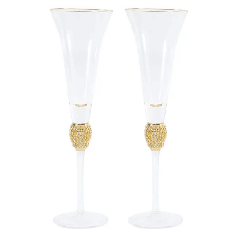 J1UL1N Diamond Decorative Crystal Gold Wine Glasses Set 2 Pcs Elegant Long Stem Champagne Flutes Cocktail Gift Glasses