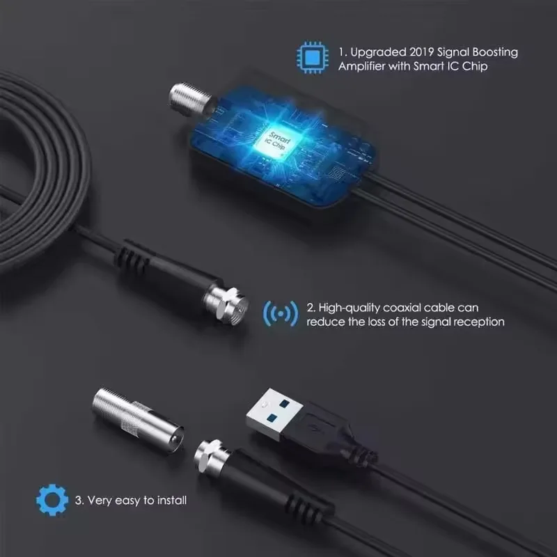 4K HDTV Цифровая ТВ-антенна Усилитель Внутренний VHF UHF HEVC Антенна DVB-T2 ISDB-T ATSC Усилитель телеприставки Активное питание через USB