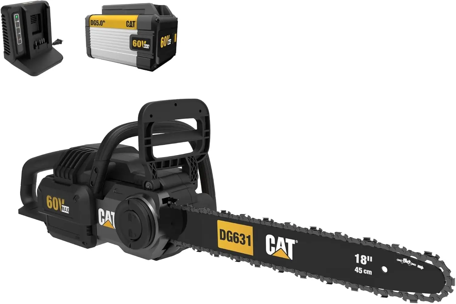 

Caterpillar DG631 60V Brushless 18” Battery Chainsaw with Chain Brake for Safety Electric Cordless Tool-Free Chain Tensioning