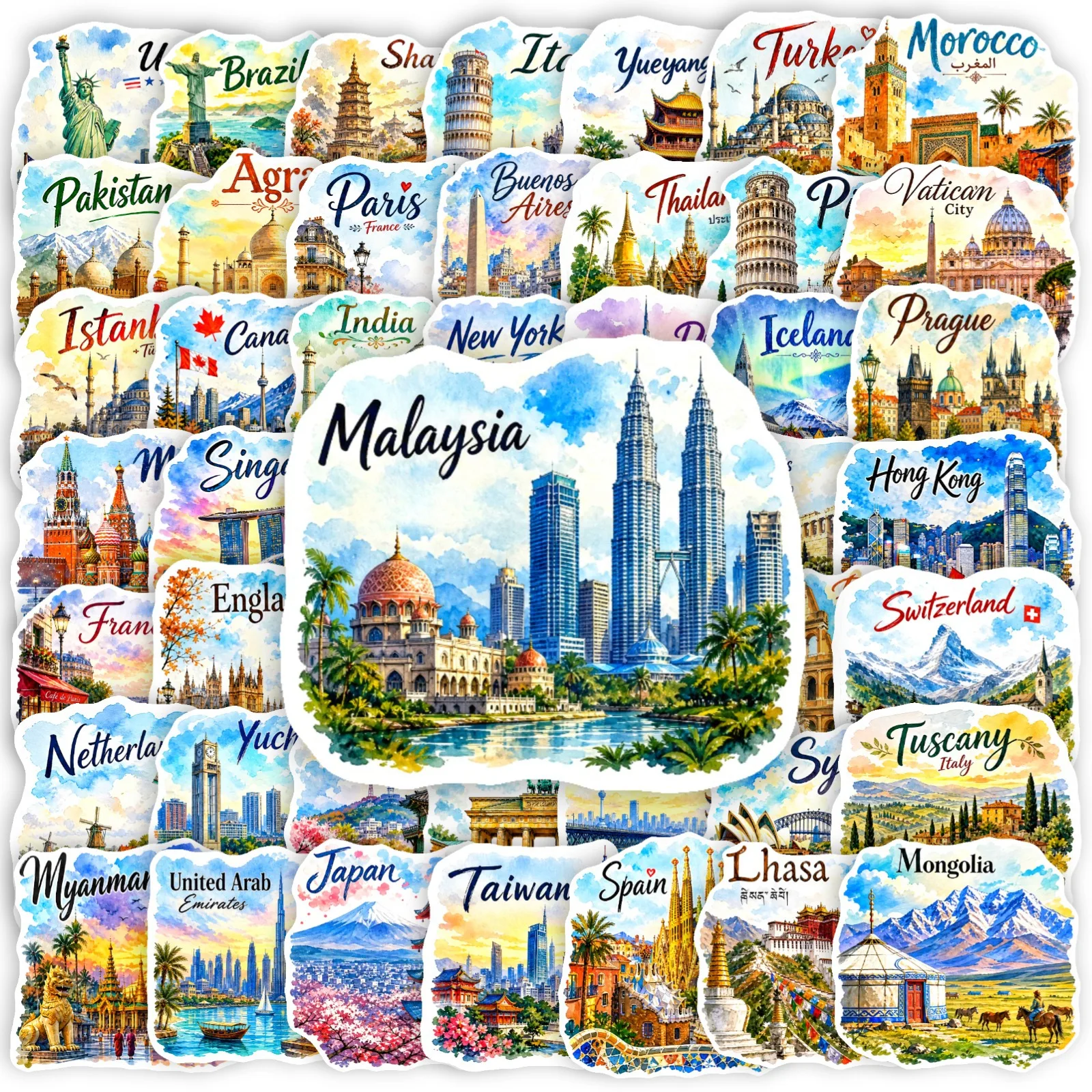 50 Pcs Nordic Scenery City Building Stickers Travel Souvenir Waterproof Vinyl Decals for Journal Laptop Gift