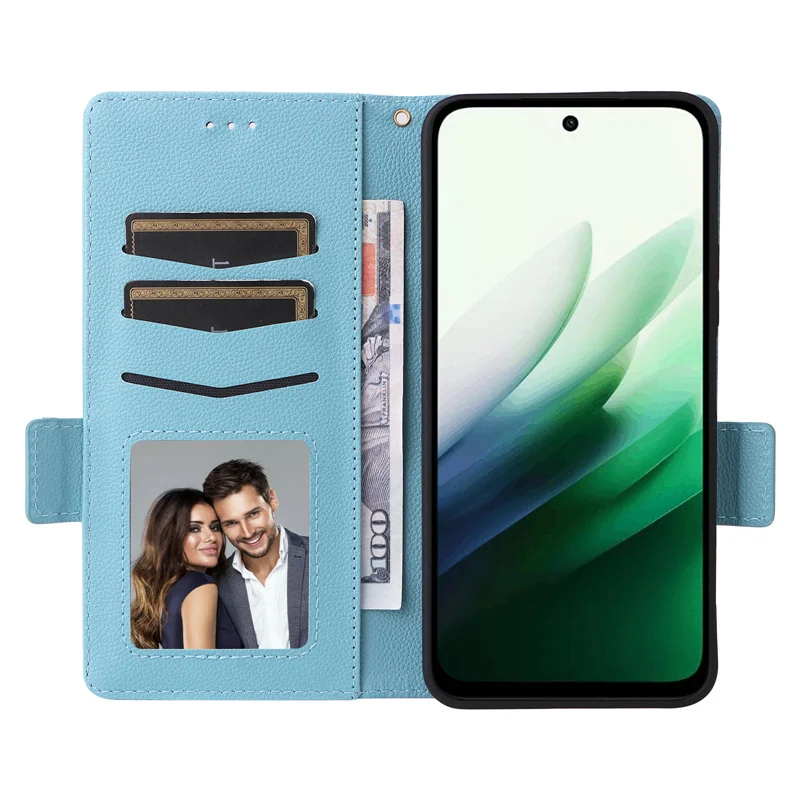 

Для Mi Redmi 15 5G (169) кожаный чехол с глобальной боковой пряжкой и узором личи для Redmi 15 5G (169) кошелек с магнитной пряжкой для телефона
