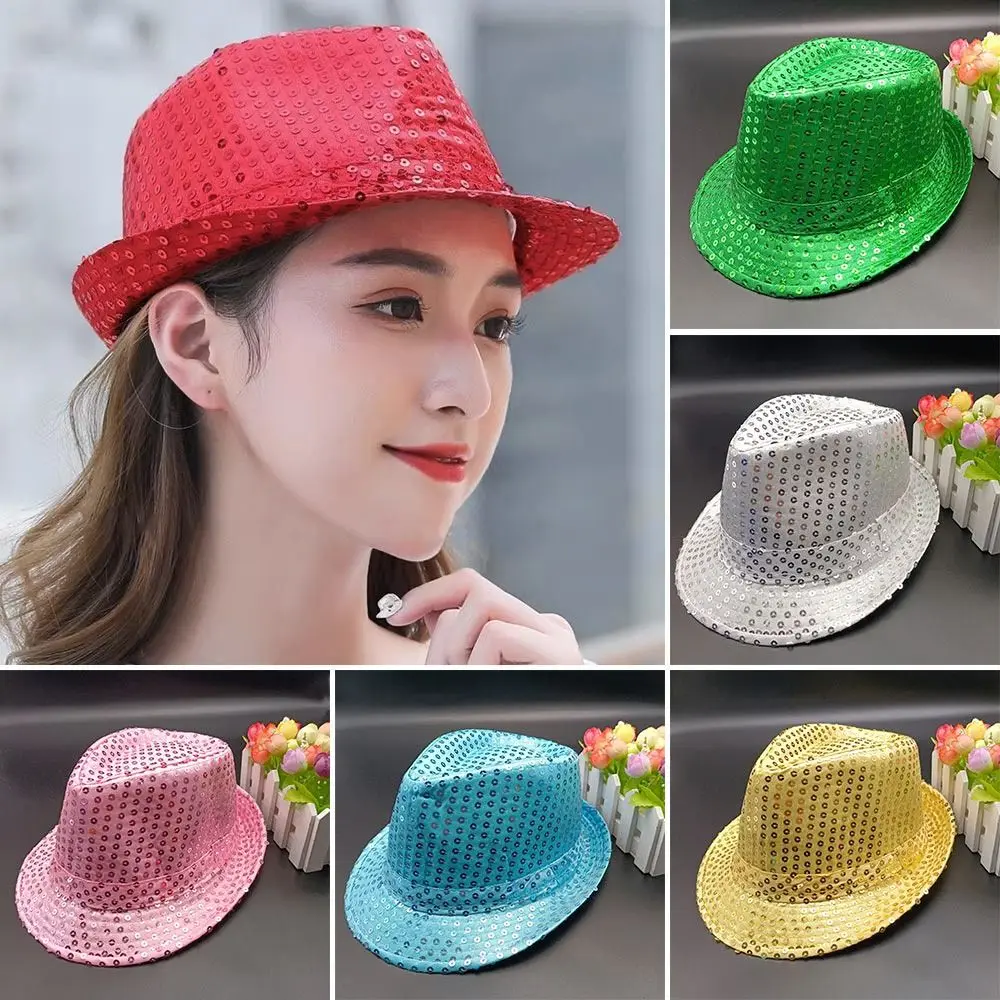 

Fashion Sequins Jazz Hat Shiny Cosplay Panama Cap Masquerade Stage Dance Performance Hat Men Women