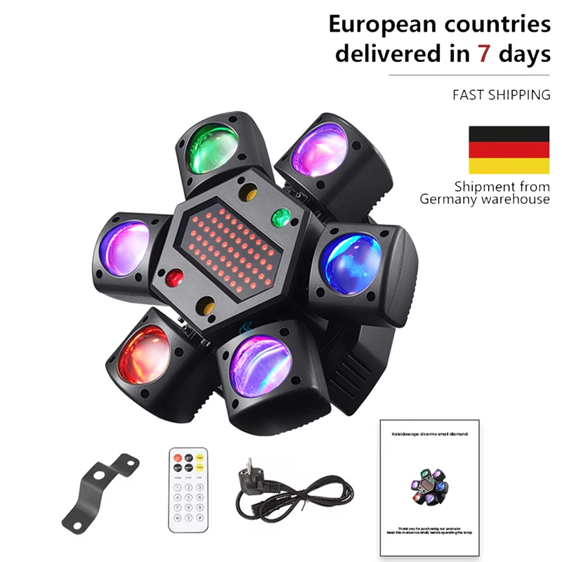 LED Moving Head 80W RGBW 4in1 Mini Zes Arm Beam Stroboscooplicht Geel Flash DJ Bar DMX 512 Afstandsbediening podiumeffect