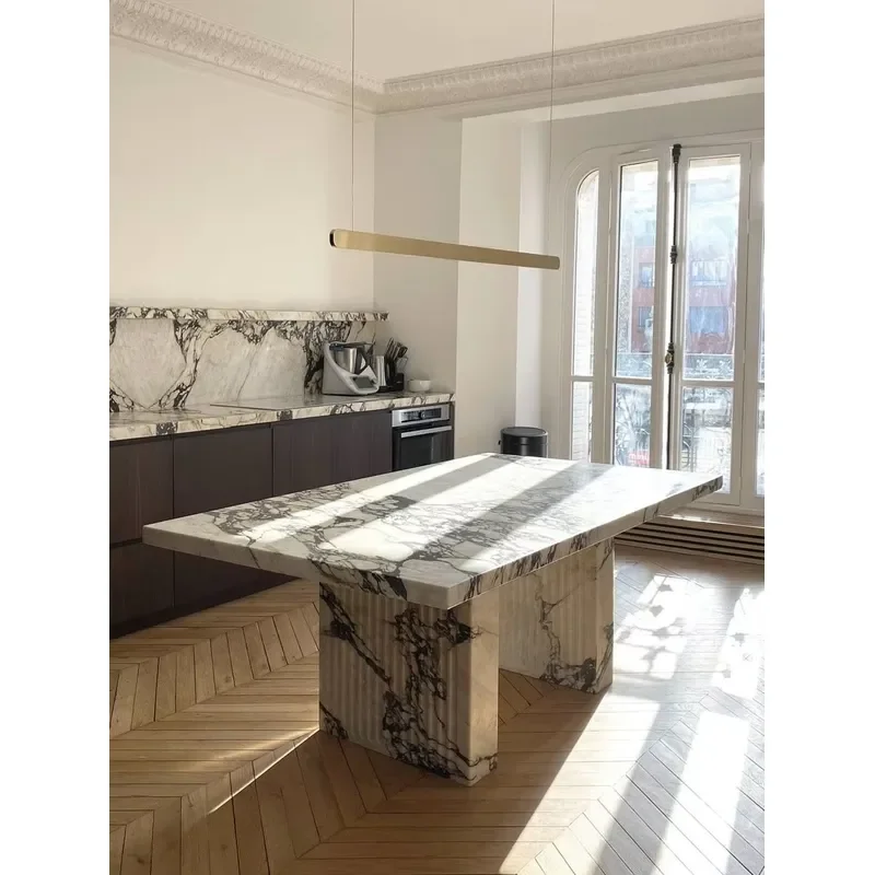 YUSHI Calacatta Viola Marble Dining Table Customizable Natural Stone Rectangle Shape Home Furniture for Villa Hotel