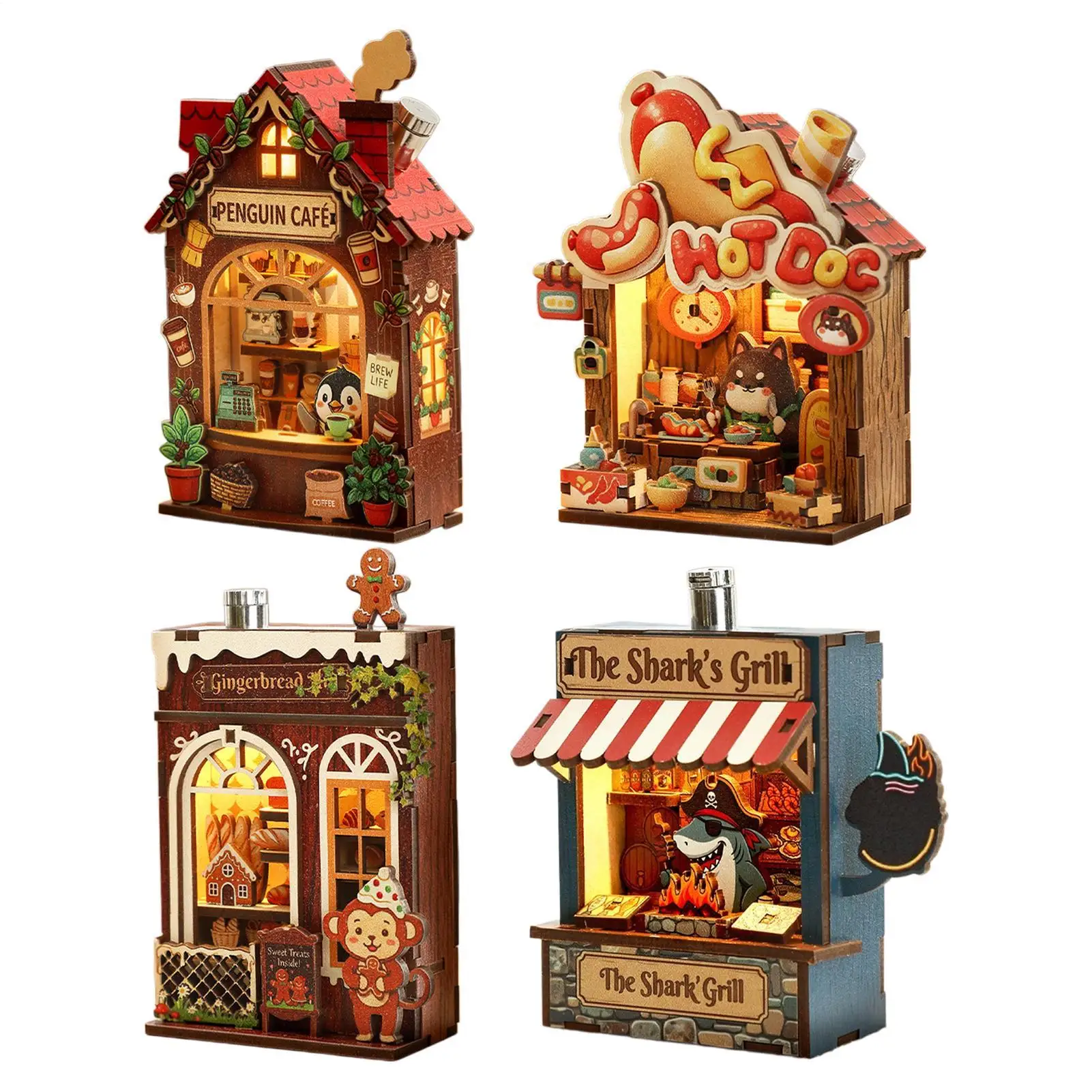 DIY Wooden Puzzle Fridge Magnet mini 3D wooden house refrigerator sticker Warm Strong Magnetic Decor with LED Light craft decor