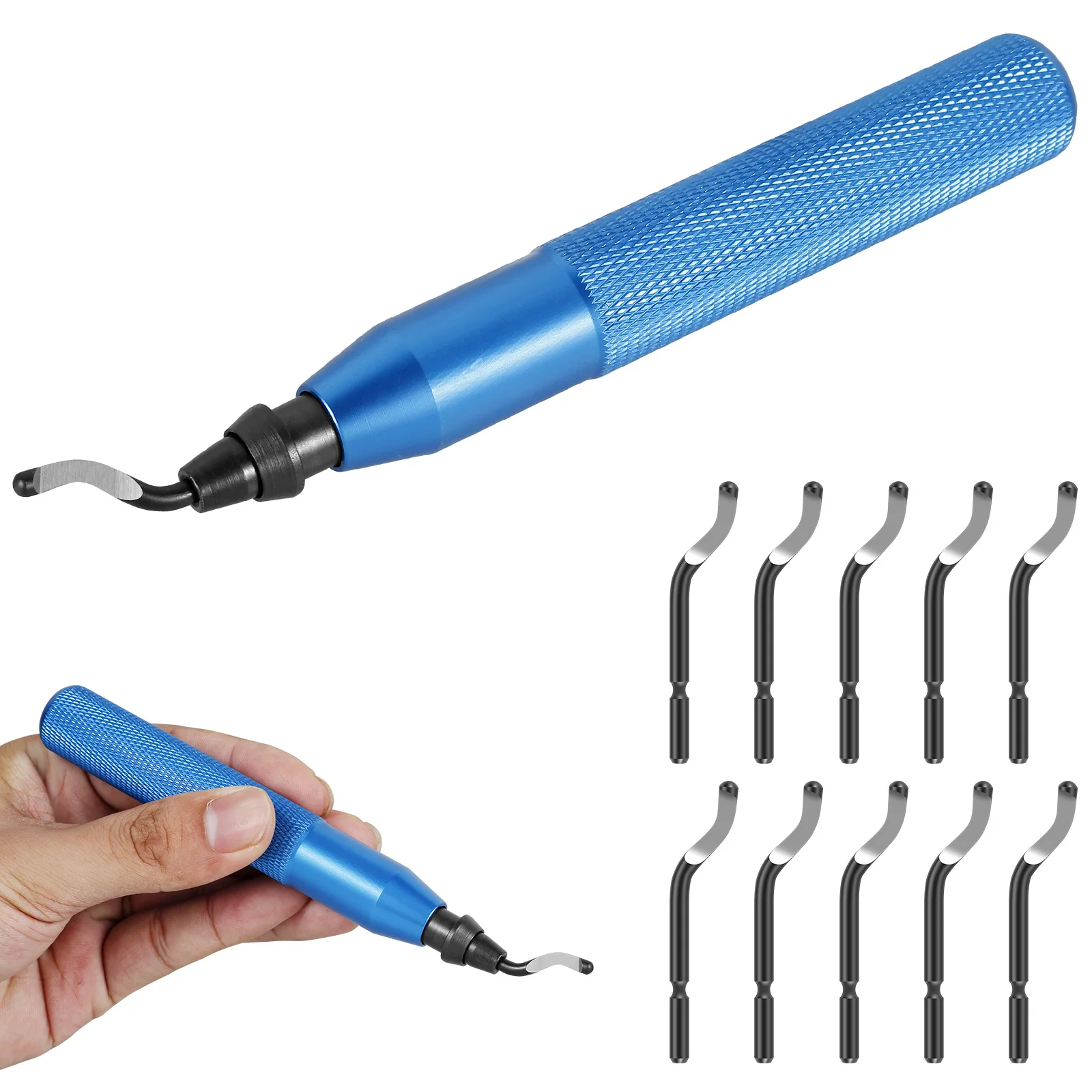 

Набор инструментов для удаления заусенцев с 10-дополнительными лезвиями, инструмент для удаления заусенцев из сплава, ручной инструмент для удаления краев заусенцев для рукоделия, шитья, пластика