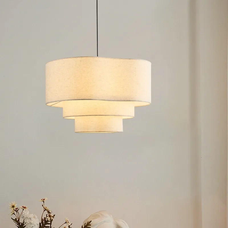 

SANDYHA French Warm Retro Fabric Chandelier Nordic Designer LED Pendant Light for Living Room Dining Room Bedroom Home Decor