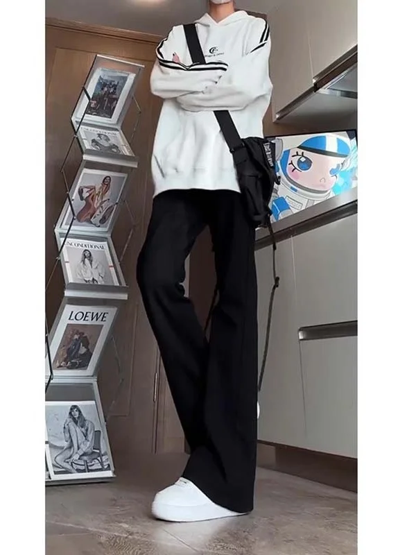 

Ретро джинсы-клеш с эффектом потертости, мужские, весенне-осенние, в американском уличном стиле, черные, прямые, длинные брюки для мужчин и женщин