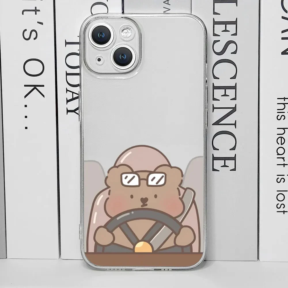 Cartoon Peach Mochi Couple Phone Case For iPhone 15 14 13 12 11 Pro MAX Mini  X XS XR 7 8 Plus Coques Rabbit Bear Paired Cover