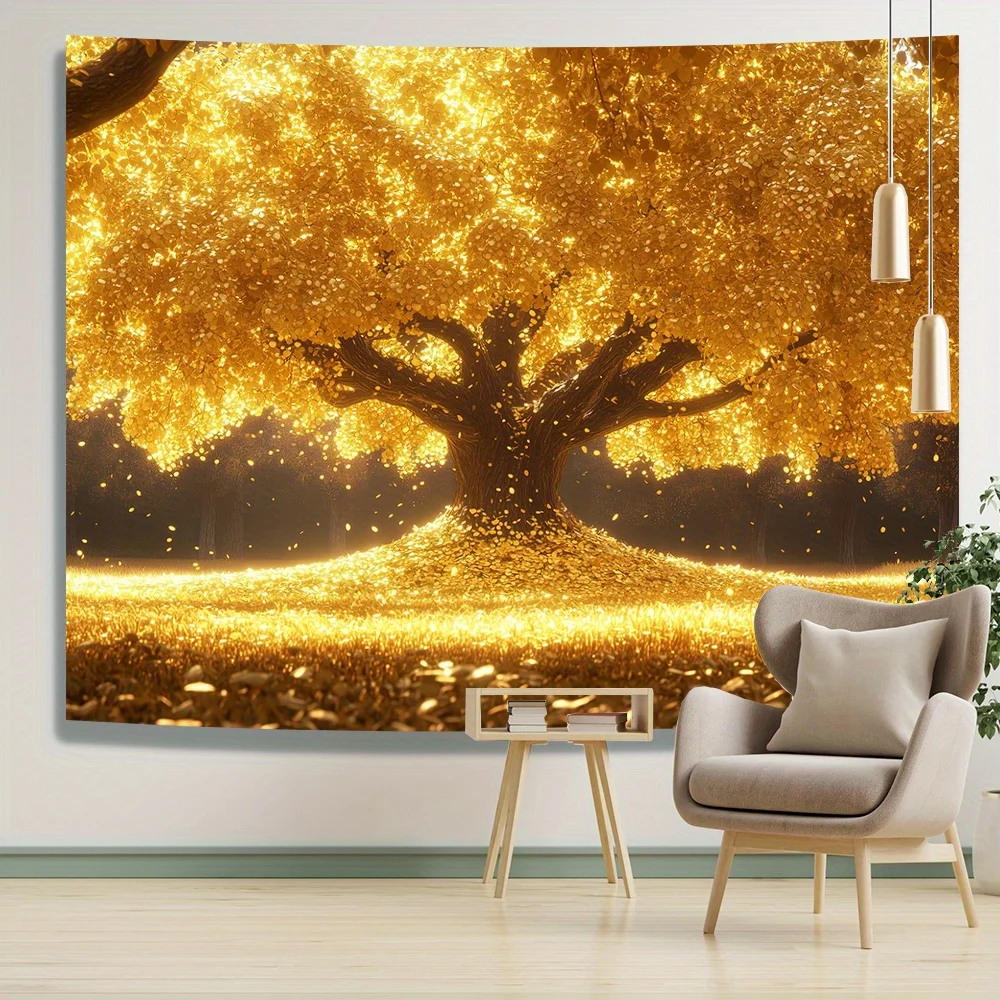 Goldener Baum-Wandteppich – lebendiger Wandbehang für Schlafzimmer- und Wohnzimmerdekoration, perfektes Geschenk für Naturliebhaber