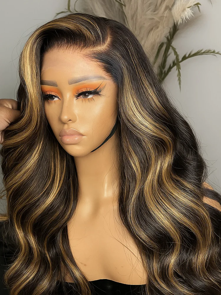 Ombre P4/27 Body Wave 13x4 HD Transparent Lace Frontal Human Hair Wig 30 Inch Highlight Honey Blonde Colored Lace Front Wigs